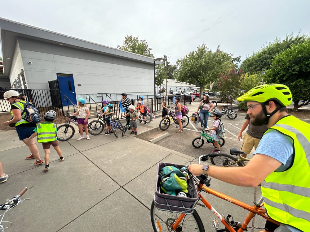 The Bike Bus crew rolling past Bidwell Park